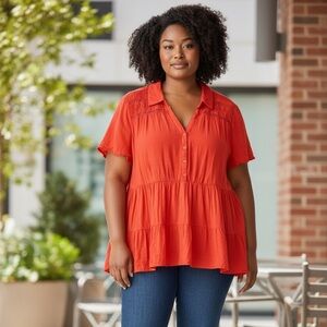 Torrid Vibrant Orange Tiered Blouse